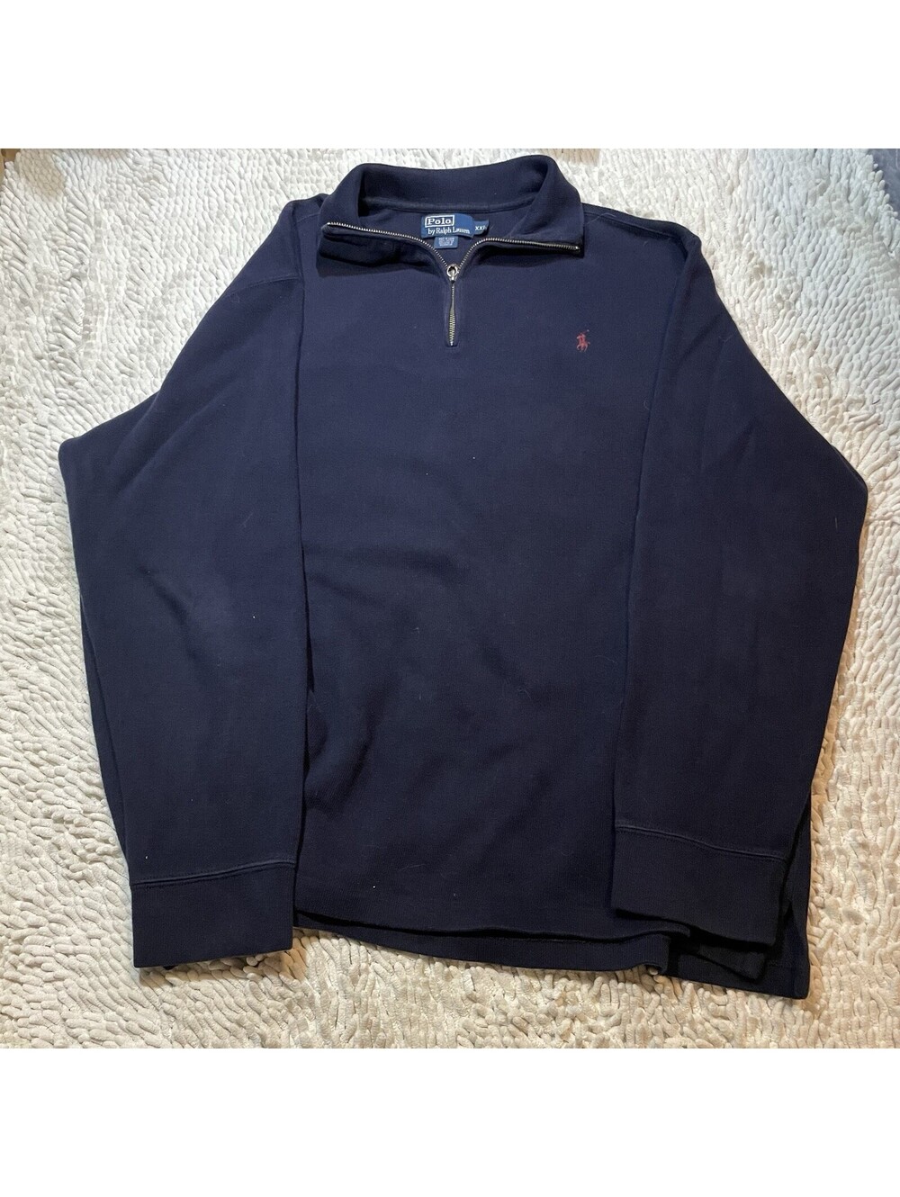 Polo Ralph Lauren Mens XXL Quarter Zip Pullover Navy Blue Cotton Sweater *READ*